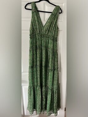Astr Green Floral V-Neck Tiered Maxi Dress